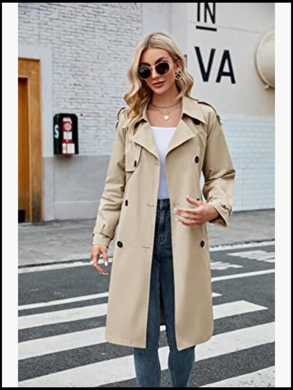 Double Breasted Long Trench Coat Windproof Slim Overcoat with Belt - Picture 3 of 7